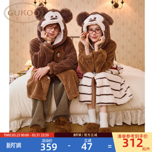 迪士尼联名新款 果壳情侣睡袍冬季 毛绒保暖家居服睡袍 商场同款