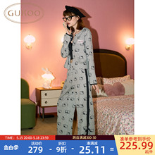 Gukoo/果壳睡衣女春秋款HelloKitty联名新款纯棉女士家居服套装A