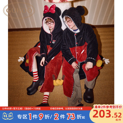 Gukoo/果壳情侣睡袍冬季迪士尼联名新款毛绒保暖女家居服睡袍D