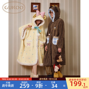 迪士尼联名女家居服睡袍D 珊瑚绒保暖新款 Gukoo 果壳情侣睡袍冬季