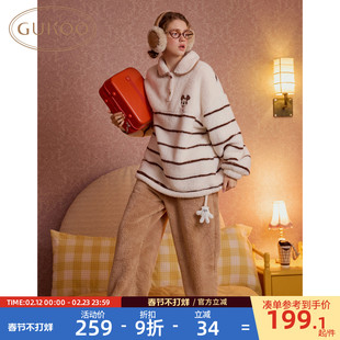 Gukoo/果壳睡衣女冬季迪士尼联名新款毛绒保暖女士家居服套装D