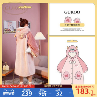 睡衣女冬珊瑚绒睡裙冬睡衣冬款 毛绒浴衣家居服加厚D 睡袍女冬长款