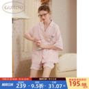 Gukoo果壳睡衣女夏HelloKitty无侧缝双层纱织格子纯棉家居服套装