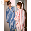 Gukoo果壳情侣睡衣条纹保暖牛奶绒女睡衣迪士尼冬款 男家居服套装