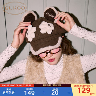 Gukoo果壳鸭舌帽女冬季 毛绒米奇可爱女士帽子 迪士尼联名新款