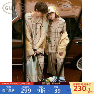 家居服套装 Gukoo 格子男女同款 轰轰小狗新款 果壳睡衣情侣春秋款