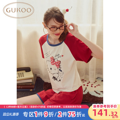 Gukoo/果壳睡衣女夏季HelloKitty联名新款可爱纯棉女家居服套装B
