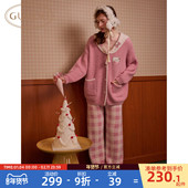 情人节礼物 Gukoo 果壳睡衣女冬季 mikko联名半边绒家居服套装