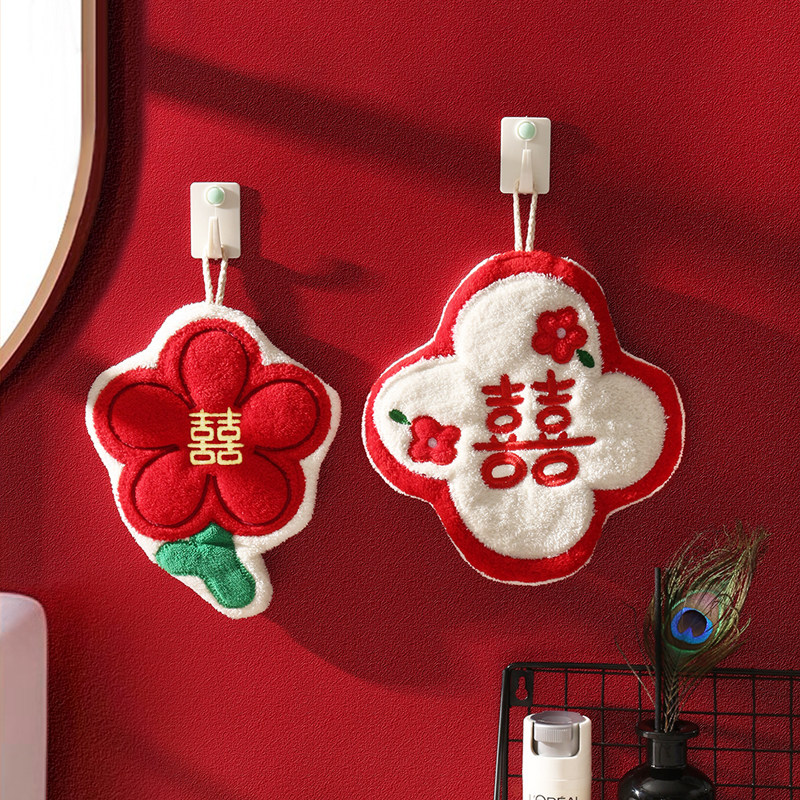 新款可爱花朵擦手巾结婚不掉毛珊瑚绒毛巾厨房卫生间挂式喜庆手帕,家庭/个人清洁工具,厨房擦手巾,淘宝优惠券,粉丝福利购,淘宝优惠卷