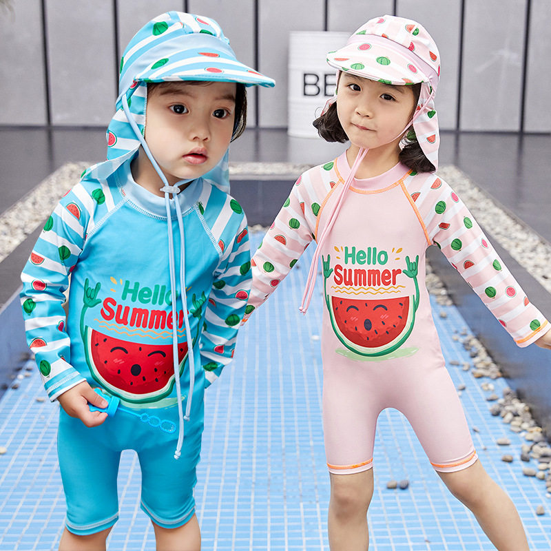 亦浪幼儿园儿童男女童中小童长袖连体防晒游泳衣可爱韩版卡通西瓜