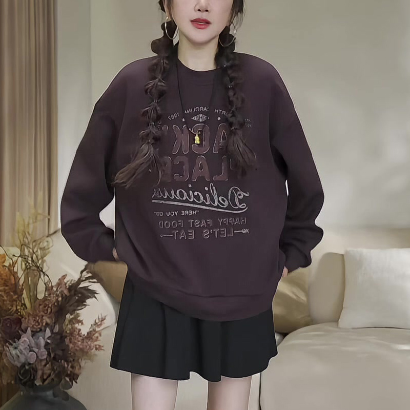 美式卡通印花圆领卫衣女2025新款早秋季慵懒减龄上衣
