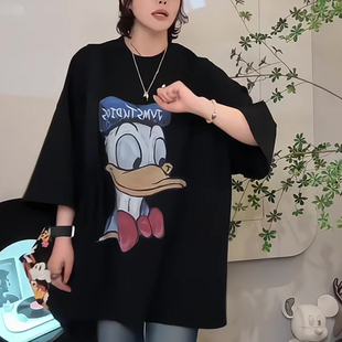 T恤女宽松减龄上衣 卡通唐老鸭印花短袖 欧洲站2025夏季 新款