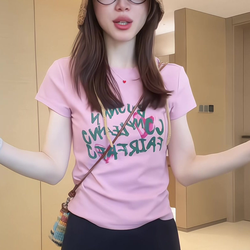 爱心字母印花短袖T恤女美式夏季新款减龄百搭显瘦休闲上衣潮
