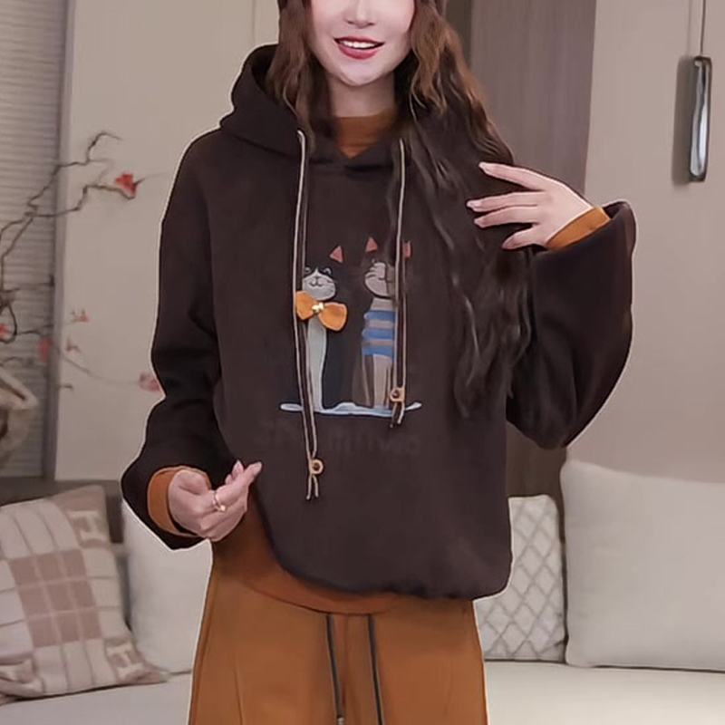 连帽加绒卫衣女款加厚秋冬季时尚洋气百搭上衣