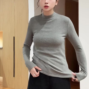 韩系半高领长袖t恤女款修身内搭紧身打底衫秋冬上衣