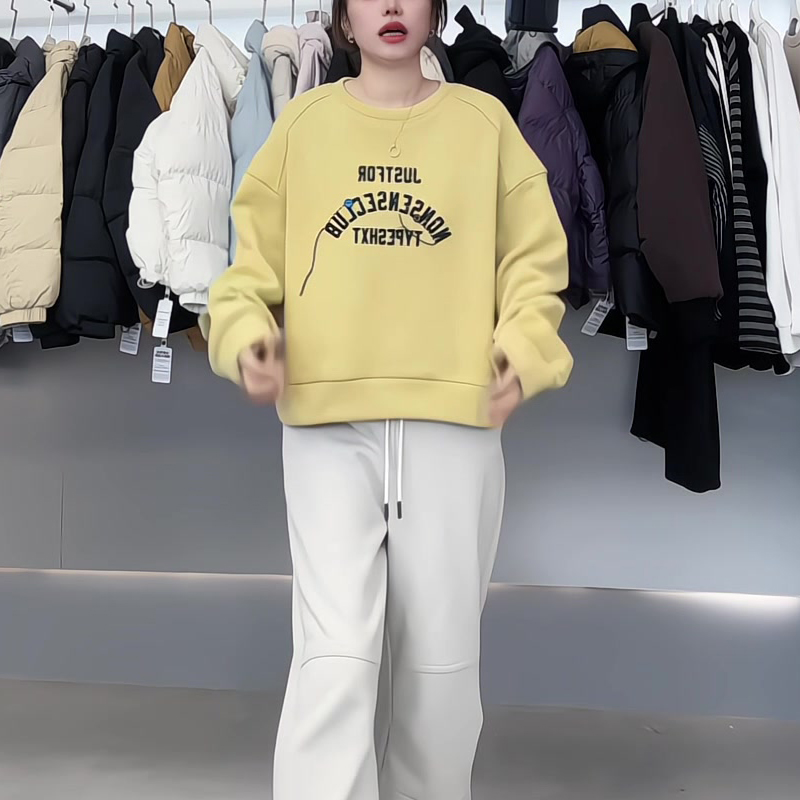 韩版字母印花卫衣女秋冬圆领宽松慵懒风显瘦百搭上衣