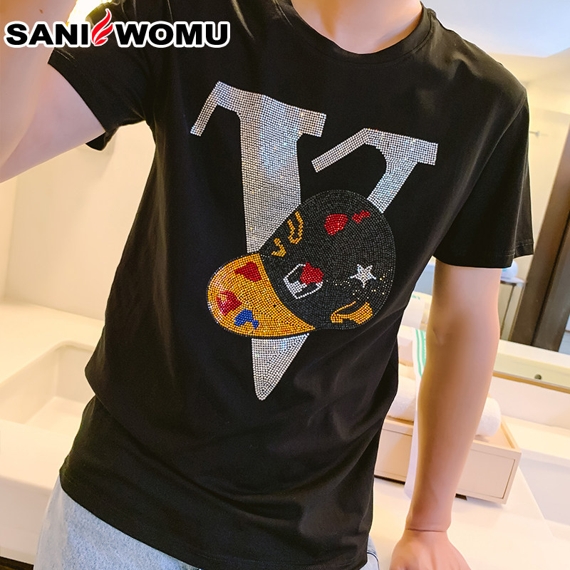 萨尼烫钻t恤男短袖夏季2020新款刺绣欧版冰丝潮流polo衫上衣服|ruв категории Мужская одежда, футболка - от Buy2taobao.com для оказания профессиональной услуги покупки агента Taobao