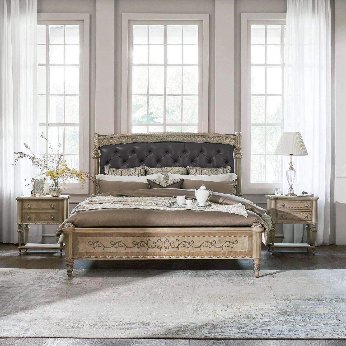 福溢家居FOOKYIL复古实木雕花双人床福溢法式复古描金手绘古典床