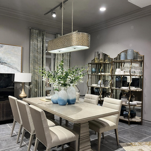 美克art家具美家凯斯科德餐桌 美式轻奢实木雕刻方形餐桌椅定制