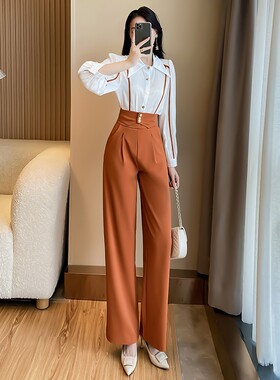 2025春装新款时尚气质修身显瘦通勤OL职业衬衫高腰裤子两件套装女