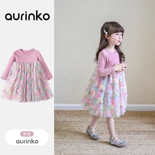 女童春秋连衣裙宝宝礼服长袖花朵碎花公主裙女孩韩版儿童纯棉裙子