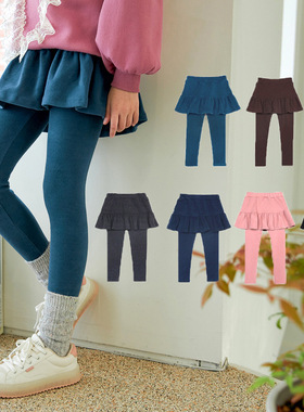 女童打底裤假两件裙裤秋冬儿童公主百褶加绒裤裙纯棉长裤中大童装