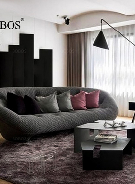 BOBOS弧形意空间四人位APPA脑花纹弹力布艺高回弹ploum贝壳沙发