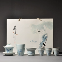 Dehua Hand -Painted Bamboogo Ceramic Tea Set Set Полный комплект тени celadin