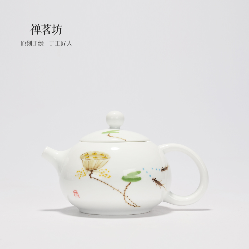 德化瓷器 手绘荷花茶壶 陶瓷功夫茶具 西施单壶 茶席百搭