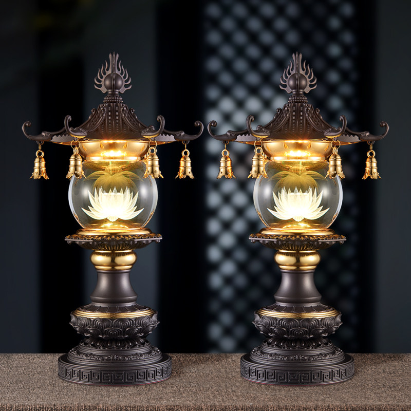玻璃球佛字招财莲花灯供佛灯长明灯插电led神台灯宫灯佛前供灯