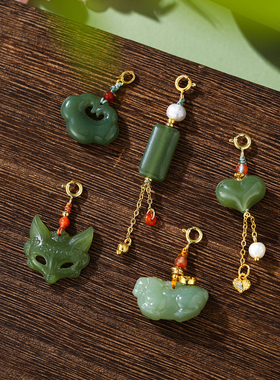 天然和田玉绿色祥云爱心吊坠项坠