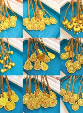 金坨坨葫芦八宝罗盘项链女款小众中国风圆形挂脖配饰如意绳锁骨链