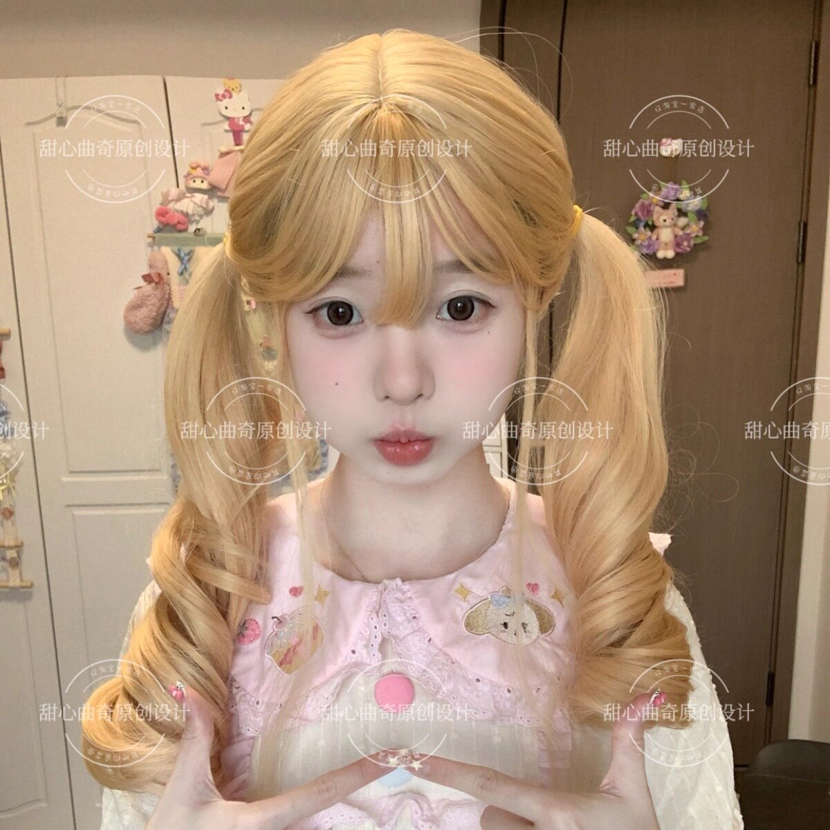 罗马卷60cm甜心曲奇原创设计假发卷发双马尾逼真软妹甜美平刘海新