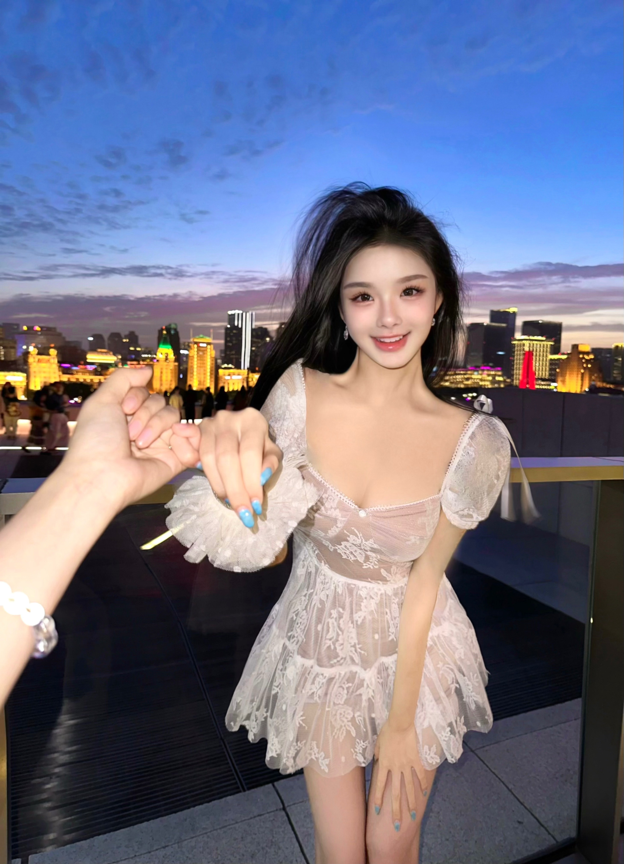 夏媛原创 南法公主  2024夏季新款法式泡泡袖短袖方领蕾丝裙