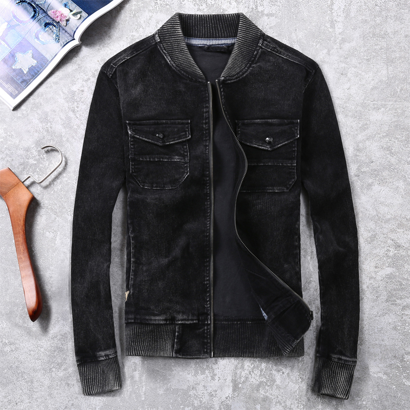 卡威酷灯芯绒黑色牛仔夹克