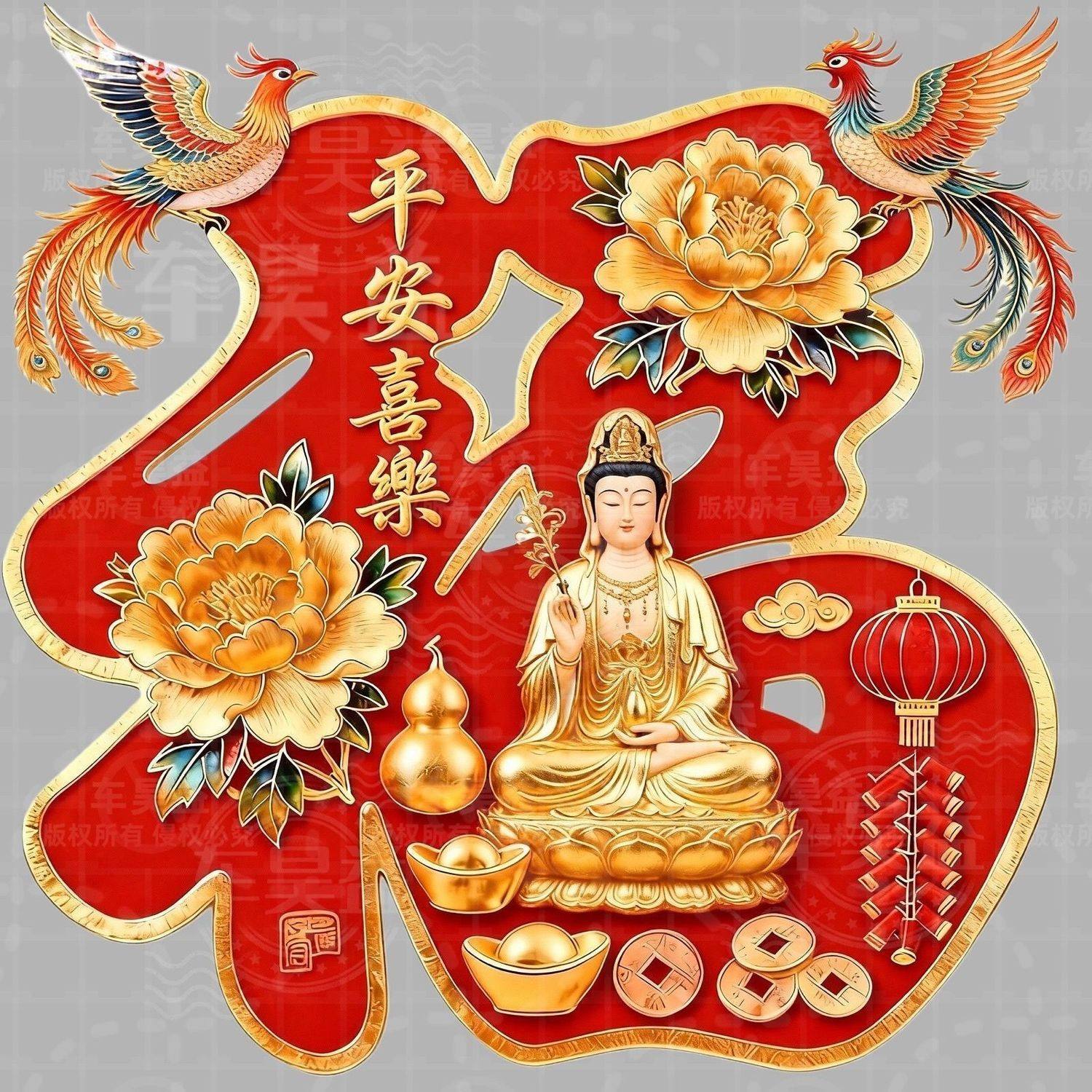 平安喜乐门神护院贴纸客厅卧室出租房墙面装饰遮瑕丑自粘贴画爆款