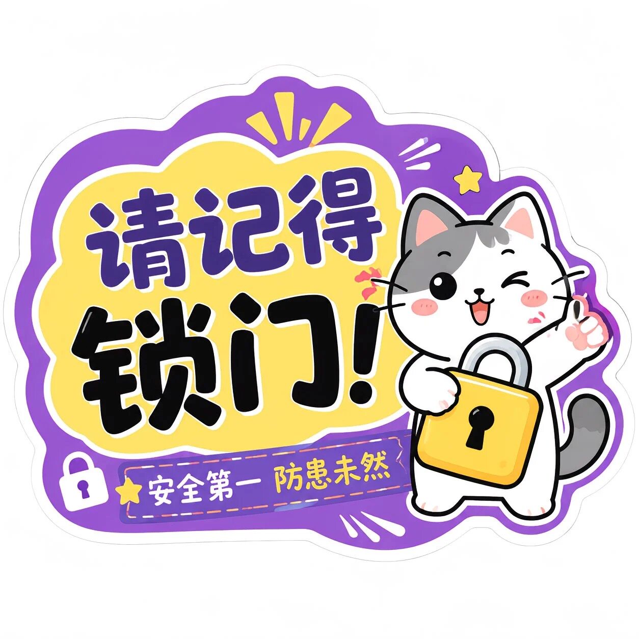 请记得锁门提示牌温馨提醒贴纸办公室入户门防盗门锁门警示门贴纸