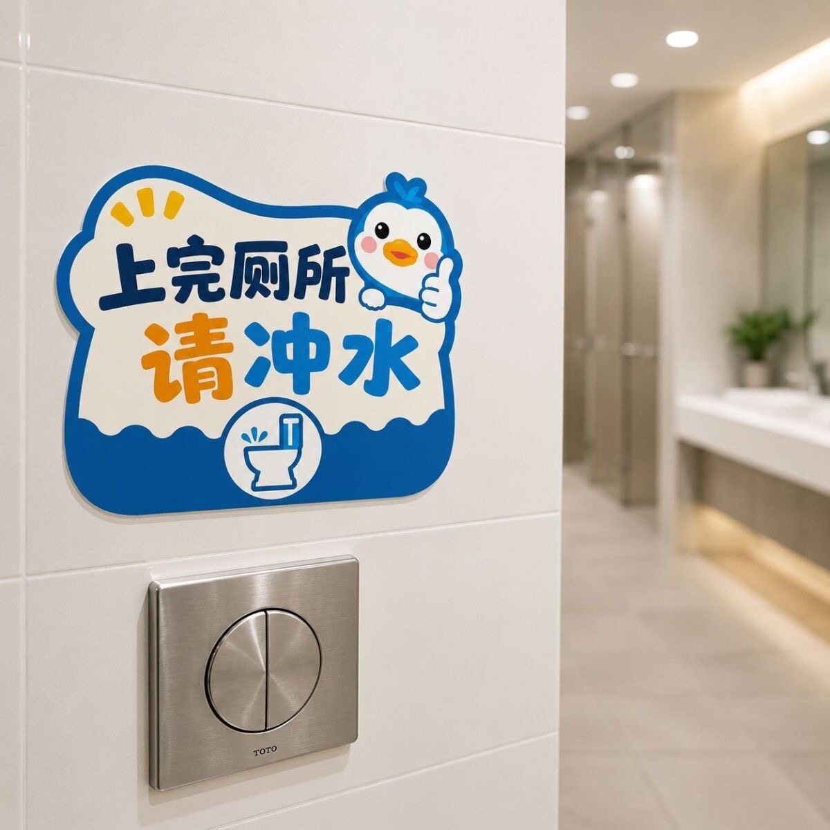 上完厕所请冲水标识贴爱护卫生提示贴纸冲厕贴纸洗手间卫生间防水