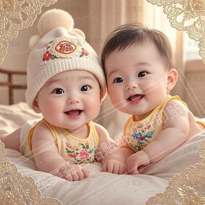 双胞胎宝宝海报墙壁贴画龙凤胎宝宝早生贵子婚房卧室装饰自粘贴纸