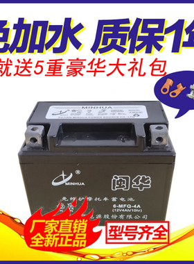摩托车电瓶闽华牌12Ⅴ免维护 踏板轻骑弯梁三轮起动电池6-MFQ包邮