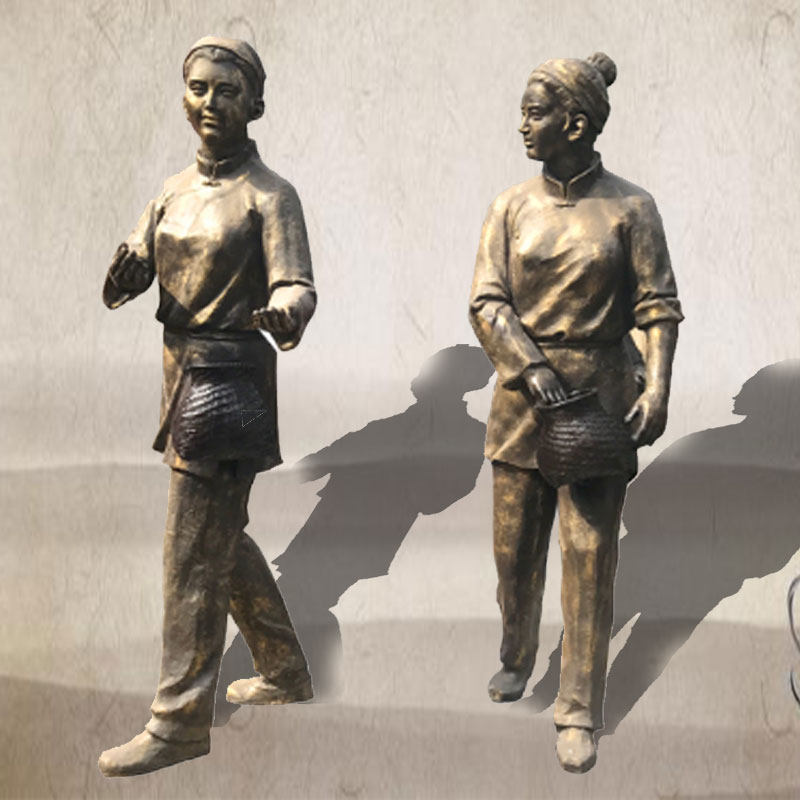 制茶流程人物模型民俗文化采茶女摆件户外景观园林玻璃钢仿铜雕塑