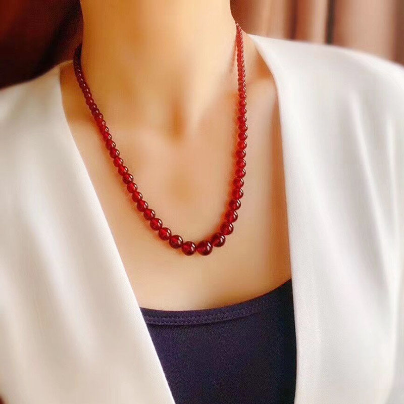 7A无暇冰透天然红玛瑙项链塔圆珠玉髓颈饰品豪华套装送妈妈生日礼