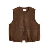 外套 宽松马夹背心外套时尚 网红复古明线麂皮绒无袖 马甲女秋冬季