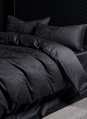 MM黑色赫本轻奢高级感100s贡缎长绒棉四件套床单被套床上用品被罩