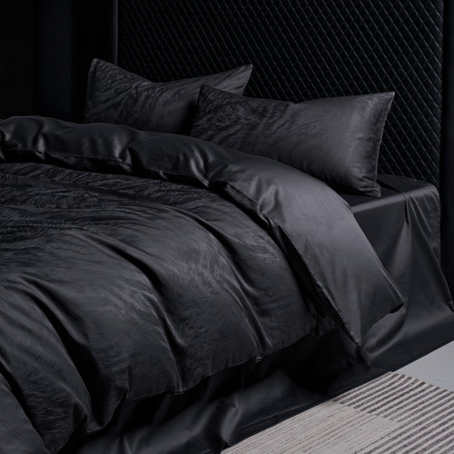 MM黑色赫本轻奢高级感100s贡缎长绒棉四件套床单被套床上用品被罩