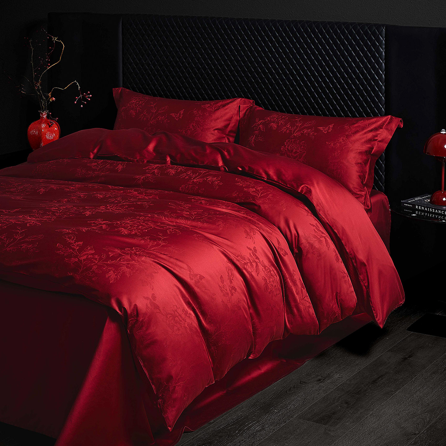 MM高档结婚四件套大红色婚庆喜嫁100s长绒棉喜被床单被套床上用品