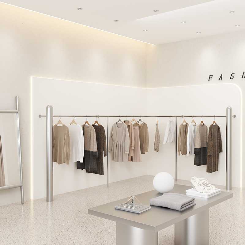服装店展示架不锈钢上墙挂衣杆女装店时尚简约落地式货架陈列道具