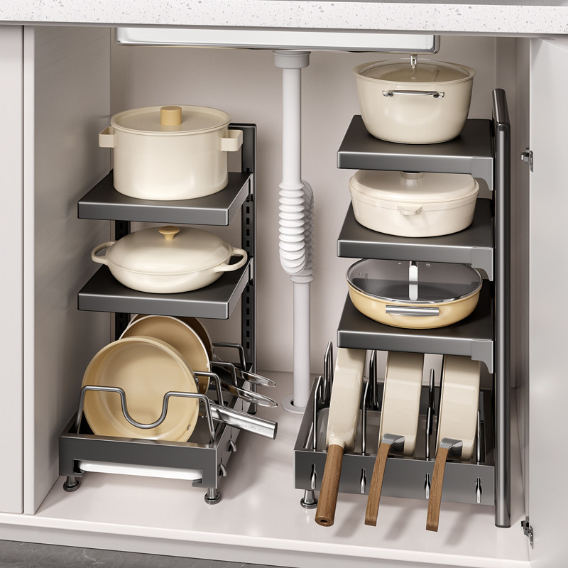 佳帮手锅具收纳架厨房家用多功能多层置物架下水槽专放锅具的锅架