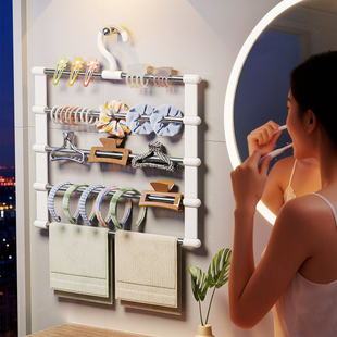 佳帮手鲨鱼夹浴室收纳架发箍发卡壁挂收纳杆大肠发圈头绳置物神器