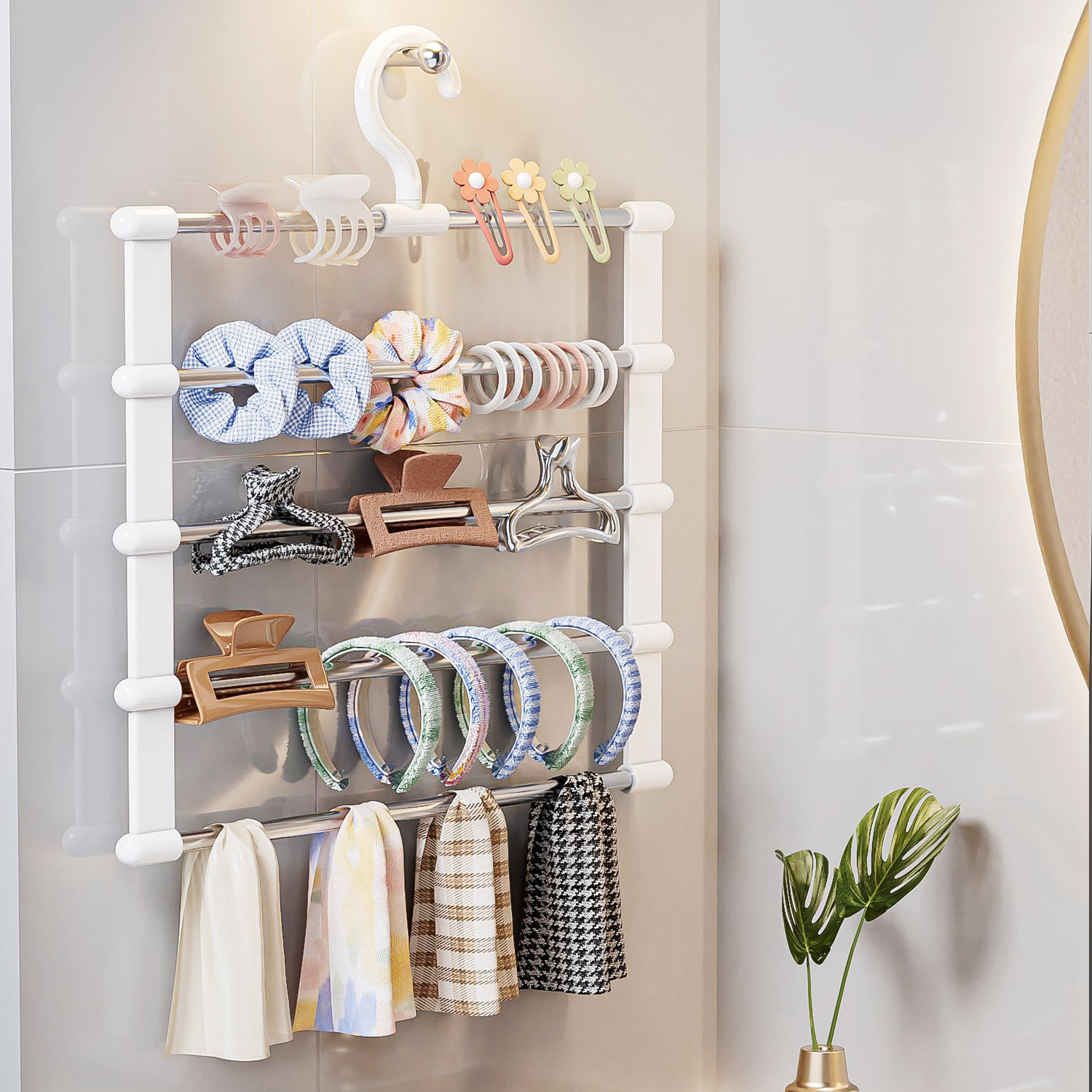 佳帮手鲨鱼夹收纳架大肠发圈发箍壁挂收纳杆神器发卡头绳整理展示